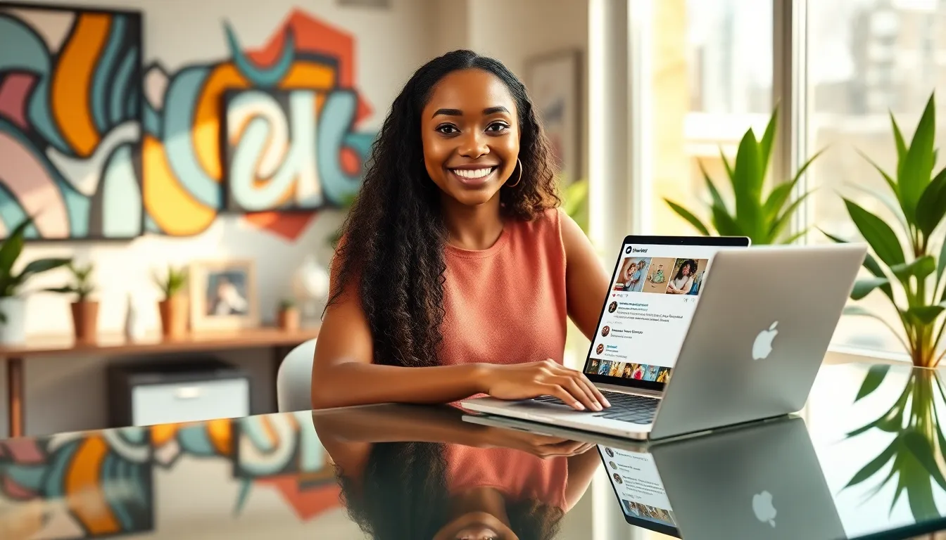 young influencer in a vibrant office, showcasing creativity and inspiration.